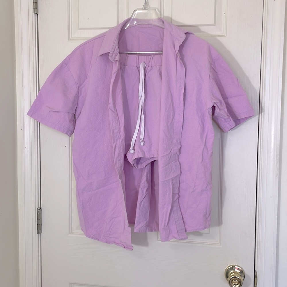 Pink Pajama Set Shirt Shorts Size Medium